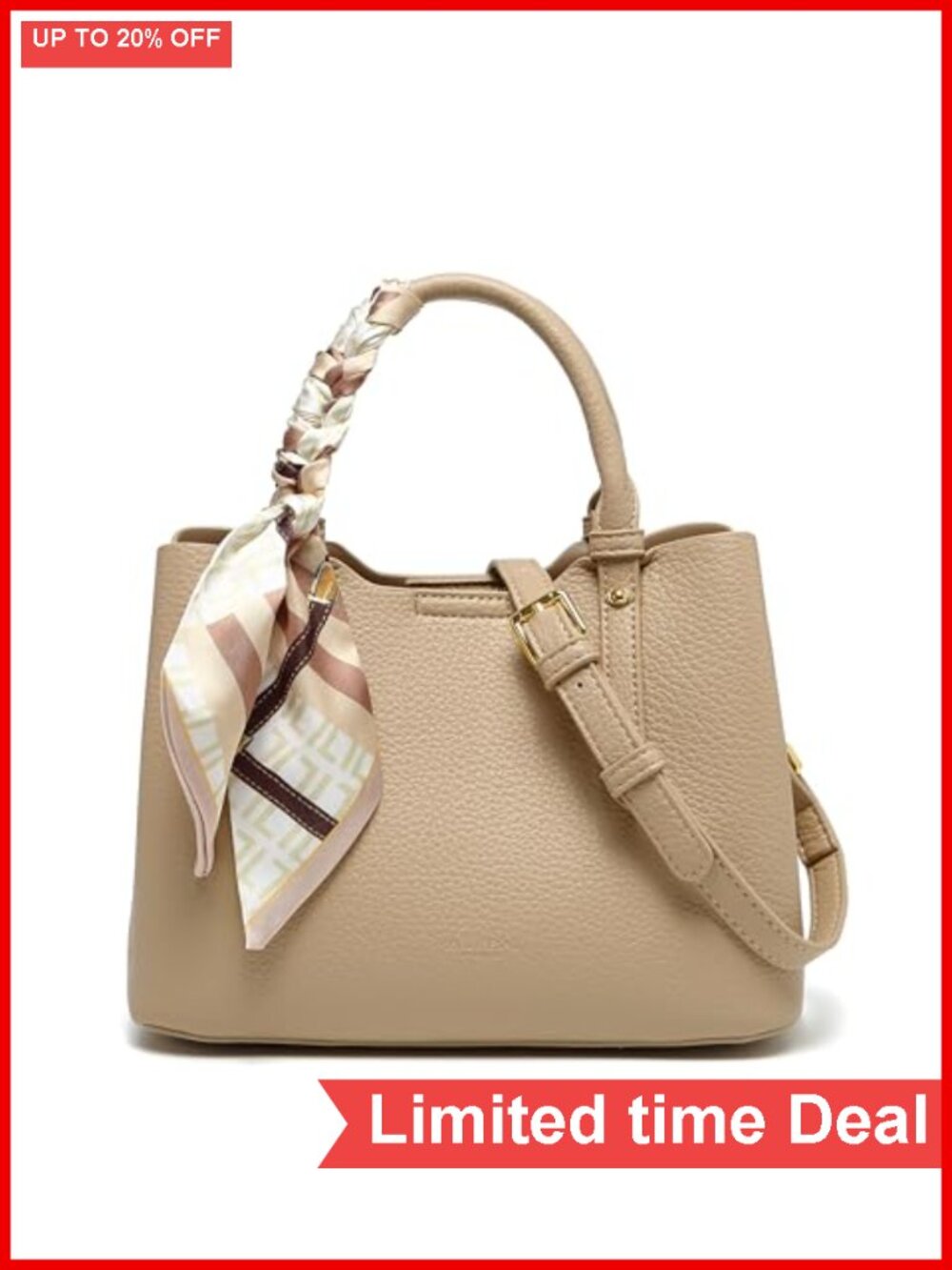Faux Leather Structured Bucket Purse Top Handle Crossbody Scarf Detail Small